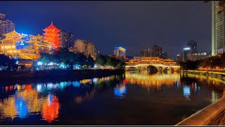 4KChina walk tour  Walk in Chengdu Jiuyan Bridge The night of the bar street is sultry [upl. by Yesima]