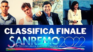 VINCITORE E CLASSIFICA FINALE SANREMO 2022 SORPRESE NELLE PRIME POSIZIONI [upl. by Yboj]