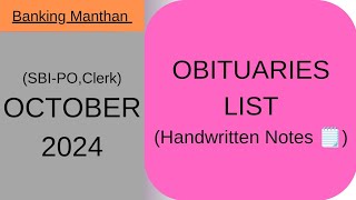 Obituaries of October 2024SBIClerkPO [upl. by Carmina]