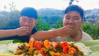 Jungle Mukbang with Intestine and meat 🍖spicy king chilli purul vlog [upl. by Asiar295]