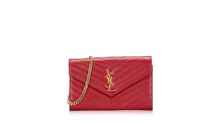 Saint Laurent Grain De Poudre Matelasse Monogram 22cm Chain Wallet Red [upl. by Aicelaf641]