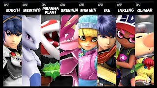 Marth VS Mewtwo VS Piranha Plant VS Greninja VS Min Min VS Ike VS Inkling VS Olimar Smash Ultimate [upl. by Lambert]