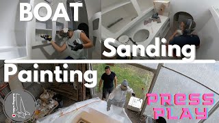 Sailboat Sanding amp Painting Inside Out  S03 E04  DIY Catamaran Build [upl. by Slifka281]