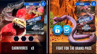 FRIGHTFUL FANGS PACK SCORPIOS REX GEN 2 VS SCORPIOS REX VS INDORAPTOR  JURASSIC WORLD THE GAME [upl. by Anividul746]