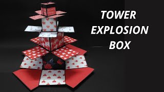 DIY Tower Explosion Box Tutorial For Beginners  How To Make Tower Explosion Box  gift boxes [upl. by Lleirbag189]