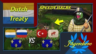 Fast Halberdiers Slaps  3v3 Treaty with Dutch  AOE III DE [upl. by Pinckney56]