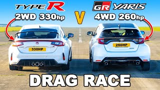 Honda Civic Type R v Toyota GR Yaris DRAG RACE [upl. by Aniala599]