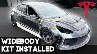 REBUILDING A CRASHED TESLA MODEL 3 amp INSTALLING WIDEBODY KIT PART 2 [upl. by Knobloch618]