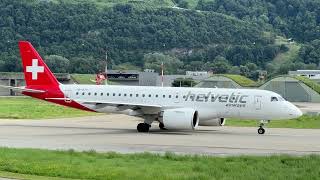 Embraer E190E2 HBAZH Helvetic Airways takeoff Sion airport Valais Switzerland 11072024 [upl. by Ahcrop566]