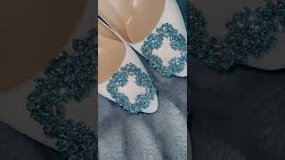 Manolo Blahnik Hangisi Wedding Shoes These white satin pumps with light blue crystals are gorgeous [upl. by Airdnas]