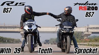 Bajaj Pulsar RS200 BS7 with 39 Teeth Sprocket vs Yamaha R15M 2024 Drag Race [upl. by Lloyd]