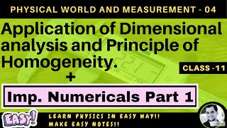 Lec04 Principle of homogeneity in dimensions  check the correctness of dimesional equation [upl. by Hayman]