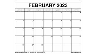 Printable February 2023 Calendar Templates with Holidays  VL Calendar [upl. by Esiom570]