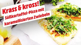 Mit WowEffekt SüßkartoffelPizza mit karamellisierten Zwiebeln • KochMit [upl. by Lydnek936]