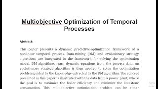 Multiobjective Optimization of Temporal Processes [upl. by Andryc526]