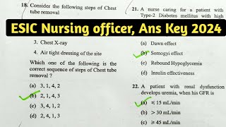 ESIC nursing officer Ans Key 2024 [upl. by Holly55]