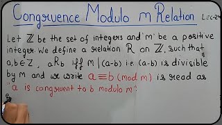 Group Theory Lecture 24Congruence modulo m relation Quotient Set Theta Classes [upl. by Ojeillib]