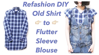 Refashion DIY Ruffle Flutter Sleeve Blouseㅣmadebyaya [upl. by Doley827]