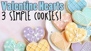 THREE Simple Valentines Day Heart Cookie Designs A Super InDepth Tutorial on Kookievision [upl. by Humfrey]