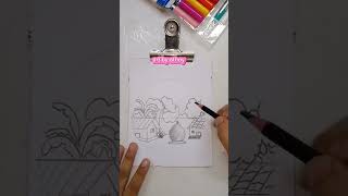 পেন্সিল দিয়ে গ্রামের দৃশ্য আঁকা।how to draw a village scenery to pencilviralvideo youtube [upl. by Marva584]