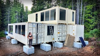 TIMELAPSE  Couple BUILDING a SHIPPING CONTAINER House OFF GRID  Complete Construction [upl. by Mulry]