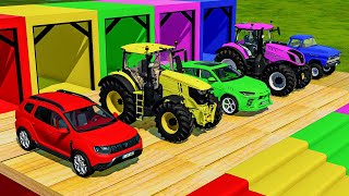 TRANSPORTING FIVE COLOR DODGE LAMBORGHINI VOLKSWAGEN CHARGER MINI RIGITRAC Farming Simulator 22 [upl. by Curtis]