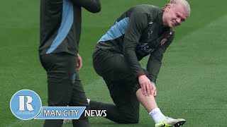 Man City FC News Erling Haaland goes down injured and screams in pain during Man City training [upl. by Dnilasor611]