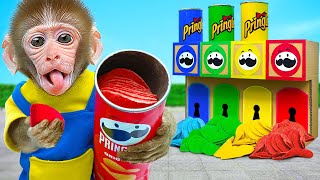 KiKi Monkey discover Four Elements Pringles Potato Chips by Four Colors Challenge  KUDO ANIMAL KIKI [upl. by Chaim]