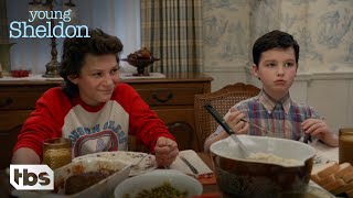 Young Sheldon The Cooper Family Sits Down For Family Dinner Season 1 Episode 1 Clip  TBS [upl. by Oyam]