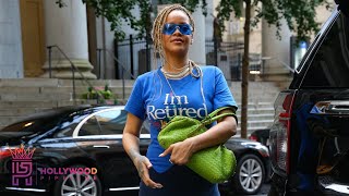 Rihanna wears IM RETIRED tee shirt in NYC [upl. by Jelene]