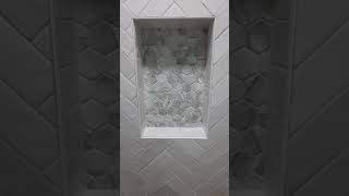 Beautiful True Herringbone Tile Shower with Hex Mosaic [upl. by Eceined]