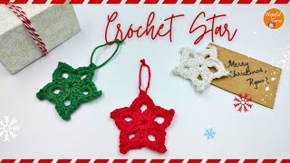 Crochet Star in 5 minutes 🌟  Quick amp Easy Crochet Christmas Ornaments  Crochet Star Gift tags [upl. by Einner534]