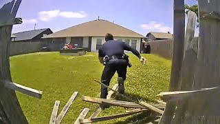 Officer Runs Through Fence To Catch Fleeing Suspect During Foot Pursuit [upl. by Adev]