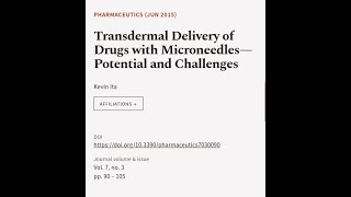 Transdermal Delivery of Drugs with Microneedles—Potential and Challenges  RTCLTV [upl. by Geis]