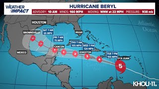 Watch Live Meteorologist Kim Castro has a new track and models for Cat 5 Hurricane Beryl [upl. by Annayi]