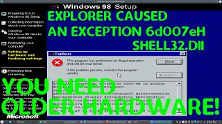 OracleVM Virtual Box  Windows 98 Virtual Machine EXPLORER caused an Exception 6d007eH  SHELL32Dll [upl. by Ethelbert]