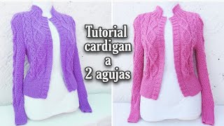 Cómo tejer un cardigan o suéter abierto trenzado a dos agujas 1a parte  knit cable cardigan [upl. by Nomae]