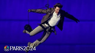 FULL Tom Cruise stunt at Closing Ceremony Delivering Olympic flag from Paris to LA  NBC Sports [upl. by Yauq]