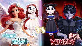 My Talking Angela 2  ANGEL ARIEL😇 vS DEVIL  WEDNESDAY👿  new reincarnation  cosplay [upl. by Woehick988]