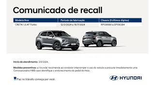 Aviso de Recall Hyundai  CRETA Nova Geração 10 TGDI  Servofreio [upl. by Nolyar]