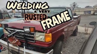 Welding the Crusty Rusty truck Frame 1987 F350 Rehab 2 of 2 [upl. by Eiznekcm]