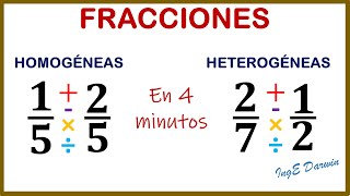 Operaciones entre fracciones HOMOGÉNEAS y HETEROGÉNEAS en 4 minutos [upl. by Bethena885]