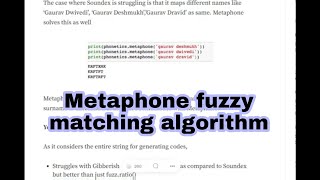 Metaphone fuzzy matching algorithm [upl. by Eniaral]