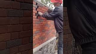 Spliced ​​red brick installation process for courtyard exterior walls [upl. by Mckay]