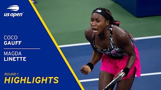 Coco Gauff vs Magda Linette Highlights  2021 US Open Round 1 [upl. by Howard]