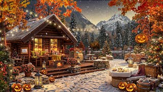 Warm Winter Morning in Cozy Snowy Mountain Porch Ambience ☕Soft Piano Jazz Music amp Fireside to Work [upl. by Jara486]