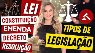 LEGISLAÇÃO  Constituição Emenda Leis Medida Provisória Decreto Resolução  TIPOS DE NORMAS [upl. by Jannel617]