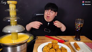 Cheddar Cheese Fondue Chicken 체다 치즈분수 치킨과 함께 먹방 ASMR Mukbang Tasty Hoon 테이스티훈 [upl. by Ram]