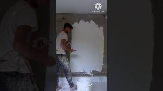 Wall putty designwall apply popper 1st coat waterfroof putty shorts painting design workout [upl. by Irovi]