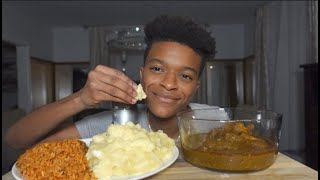 MUKBANG EATING PALM BUTTER SOUP FUFU WITH JOLLOF RICE [upl. by Cruce589]